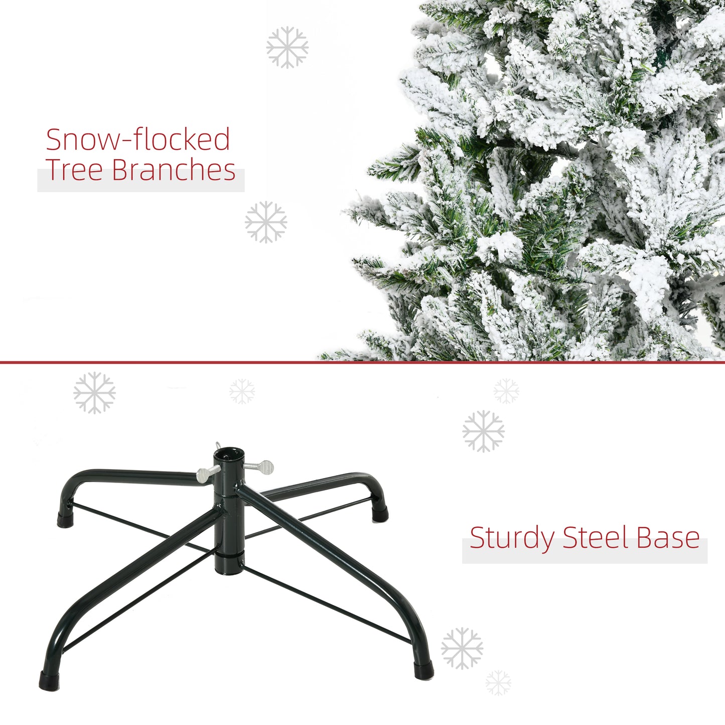 6 Ft Snow Flocked Artificial Christmas Tree Xmas Pine Tree with Realistic Branches, Auto Open and Steel Base, Green