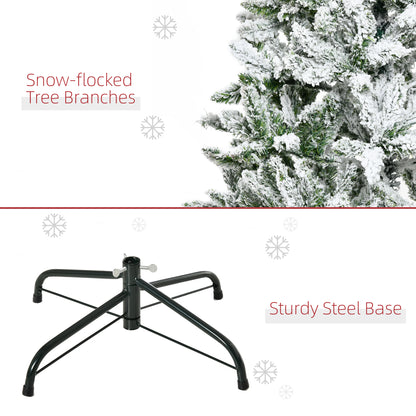 6 Ft Snow Flocked Artificial Christmas Tree Xmas Pine Tree with Realistic Branches, Auto Open and Steel Base, Green
