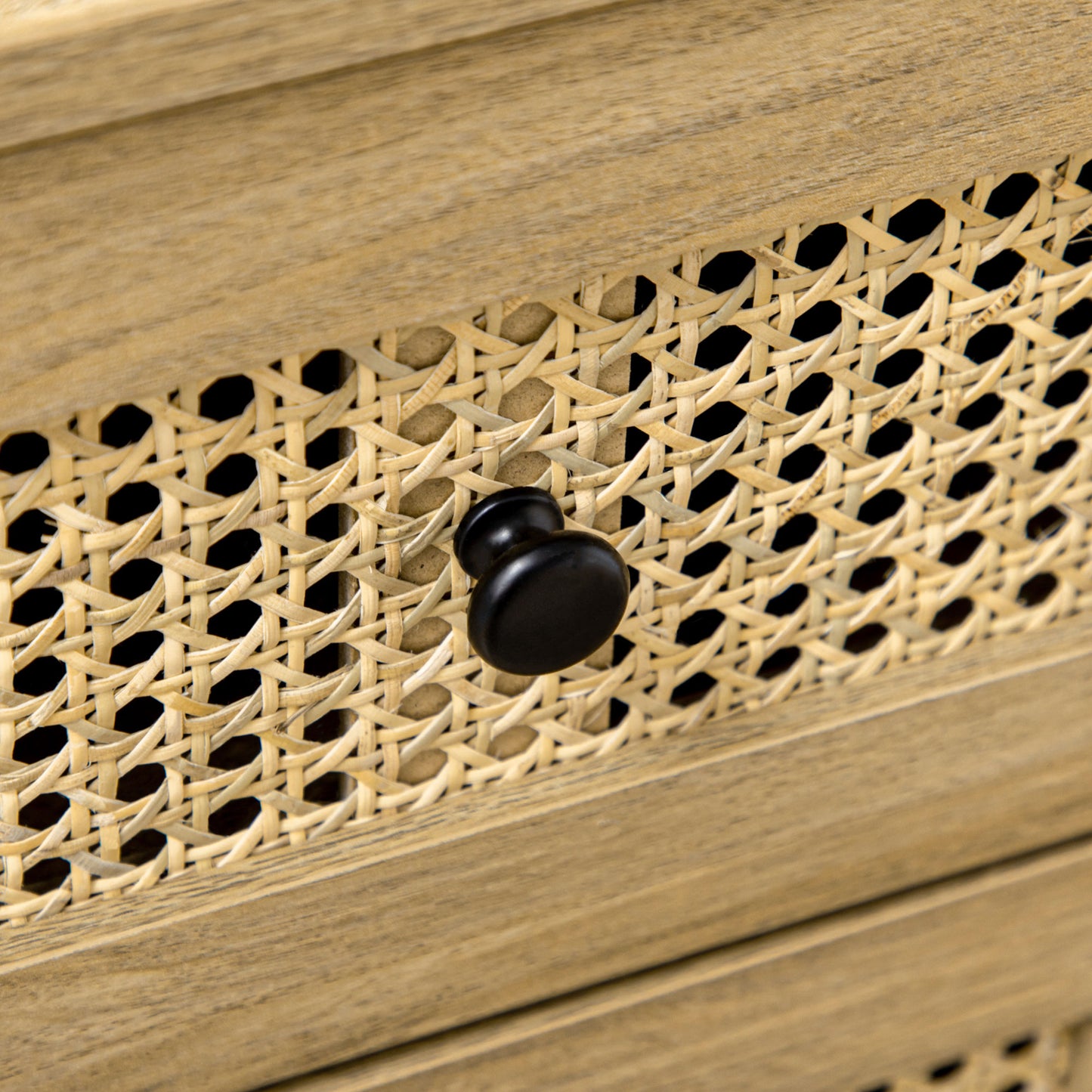 Warehouse Clearance - Storage Cabinet, 4-Drawer Unit with Rattan Element for Bedroom, Living Room, 80cmx35cmx95cm, Wood Effect