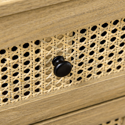 Warehouse Clearance - Storage Cabinet, 4-Drawer Unit with Rattan Element for Bedroom, Living Room, 80cmx35cmx95cm, Wood Effect