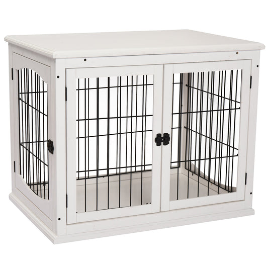 Dog Crate, Furniture Style Puppy Cage End Table, Pet Kennel House with 3 Doors for Small Dog, White 81 x 58.5 x 66 cm