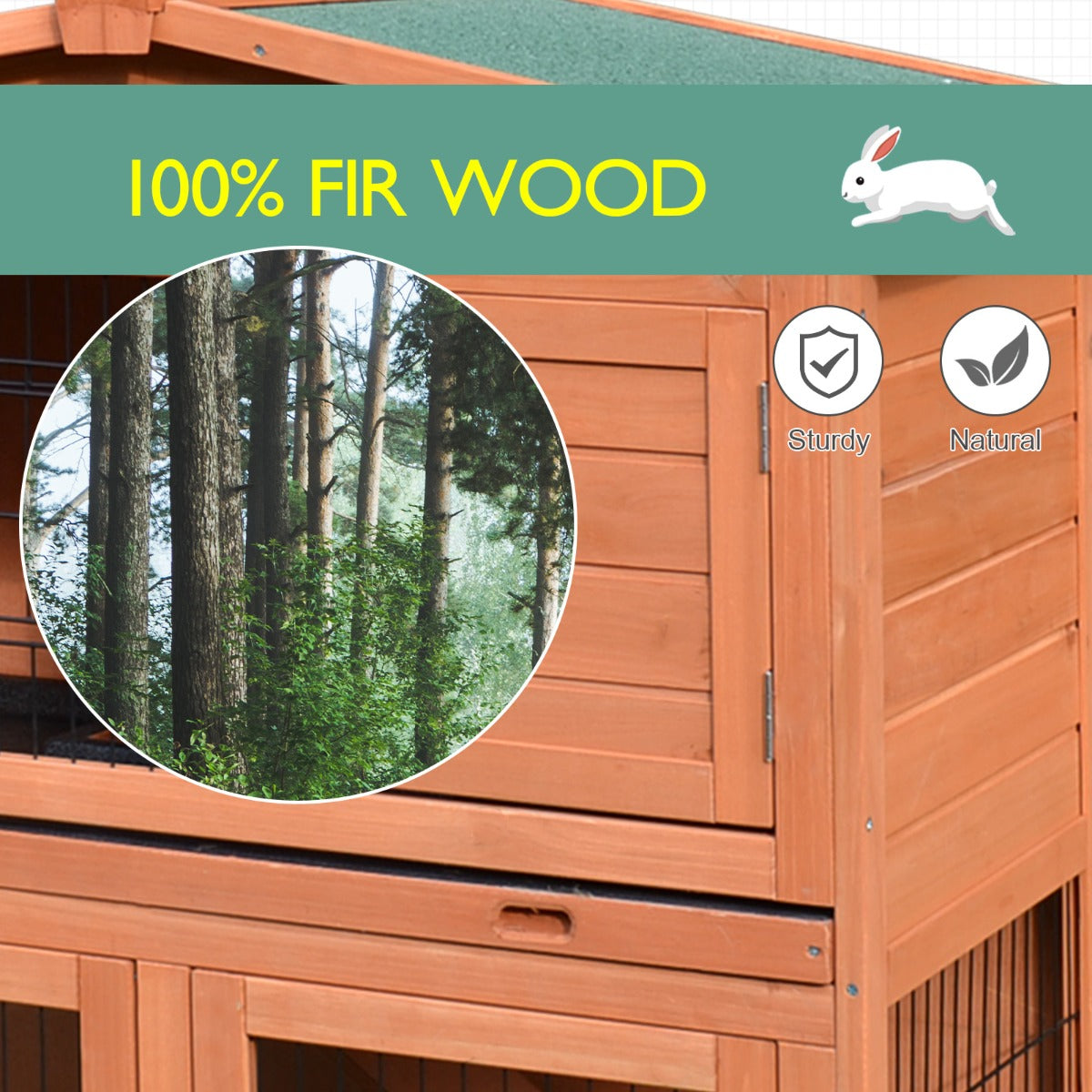 2-Tier Rabbit Hutch Outdoor, Large Guinea Pig Hutch, Bunny Cage with Ramp, Rabbit Run, Slide Out Tray for Indoor 100.5 x 55 x 101 cm