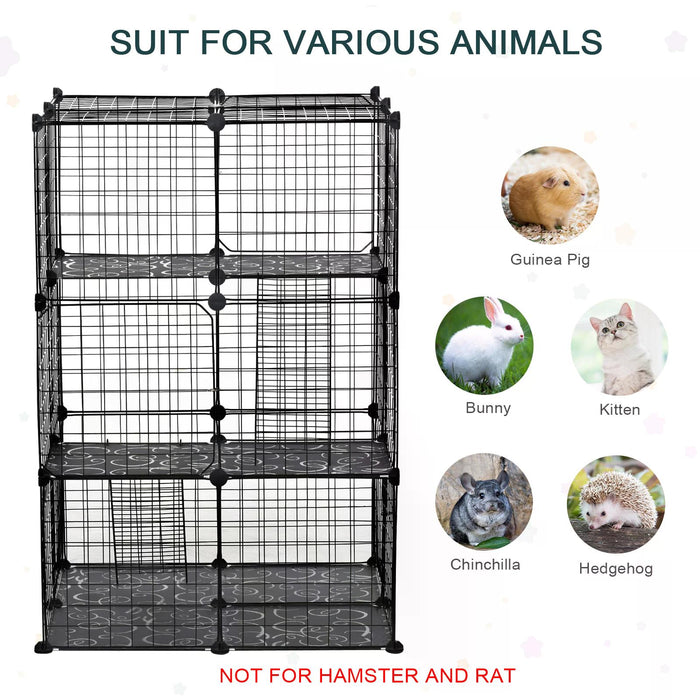 Pet Playpen DIY Small Animal Cage Enclosure Metal Wire Fence 39 Panels with 3 Doors 2 Ramps for Kitten Bunny Chinchilla Pet Mink Black