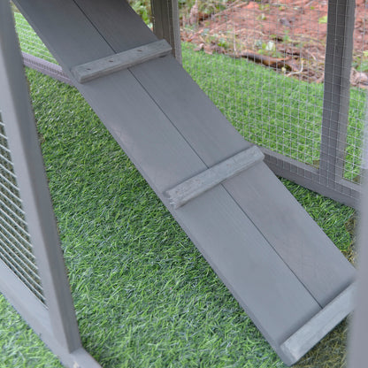 Wooden Rabbit Hutch Outdoor, Double Tier Guinea Pig Hutch, Small Animal House Water-Resistant Roof Ramp 147 x 54 x 84 cm