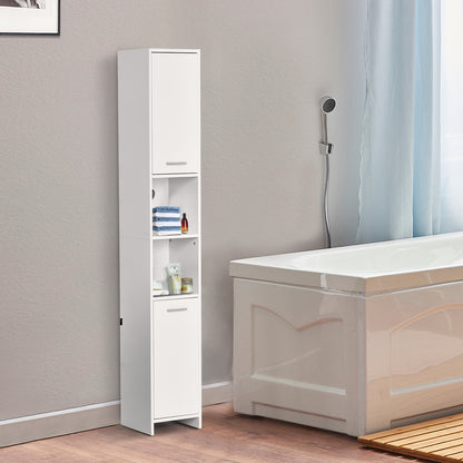 Slim Bathroom Tall Cabinet, High Floor Cabinet Unit for Bathroom, Freestanding Storage Cabinet with 2 Doors and Adjustable Shelves, White