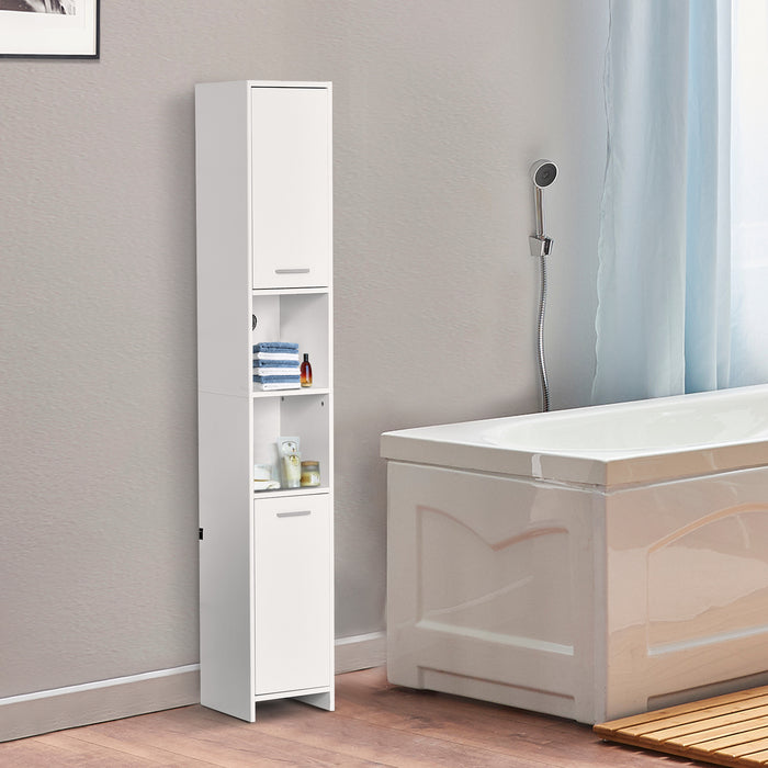 Slim Bathroom Tall Cabinet, High Floor Cabinet Unit for Bathroom, Freestanding Storage Cabinet with 2 Doors and Adjustable Shelves, White