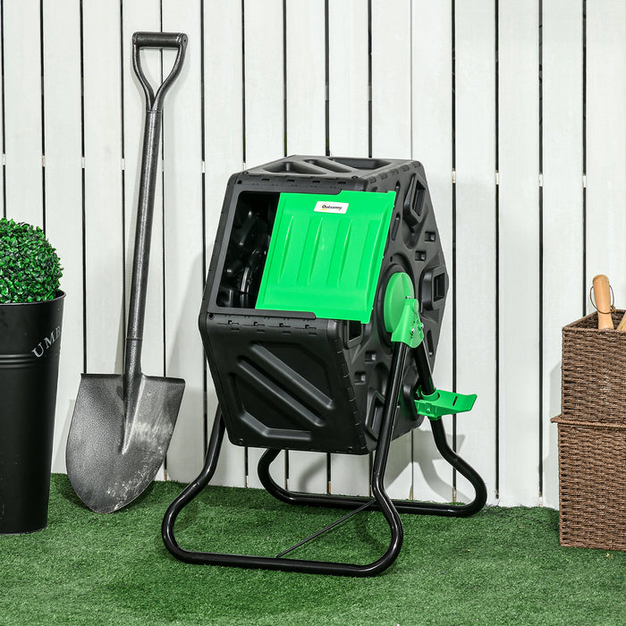 65L Garden Compost Bin, Single Chamber Rotating Composter, Compost Maker with 48 Ventilation Openings and Steel Legs