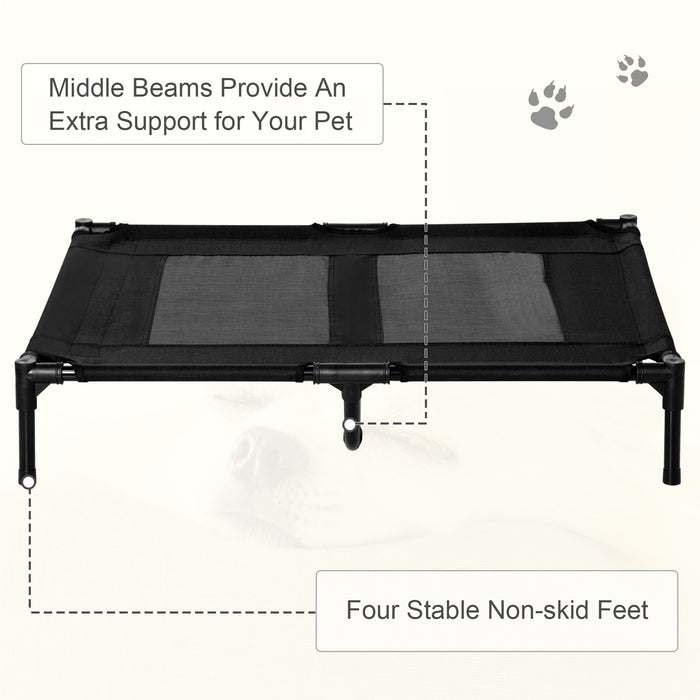 Large Elevated Dog Bed Cat Elevated Lifted Cooling Portable Camping Basket Outdoor Indoor Mesh Pet Cot Metal Frame, Black