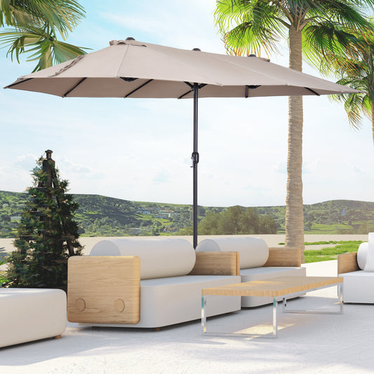 4.6m Double-Sided Garden Parasol with Crank Handle (Base Not Included) - Tan