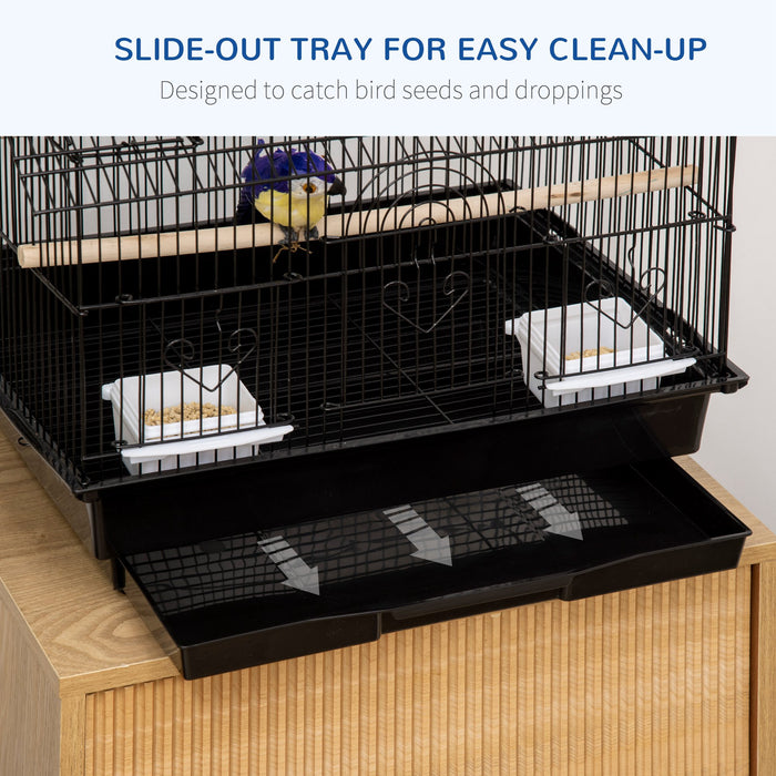 Metal Bird Cage with Plastic Swing Perch Food Container Tray Handle for Finch Canary Budgie 50.5 x 40 x 63cm Black