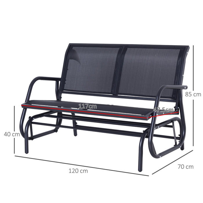 2-Person Outdoor Glider Bench Patio Double Swing Gliding Chair Loveseat w/Power Coated Steel Frame for Backyard Garden Porch, Black