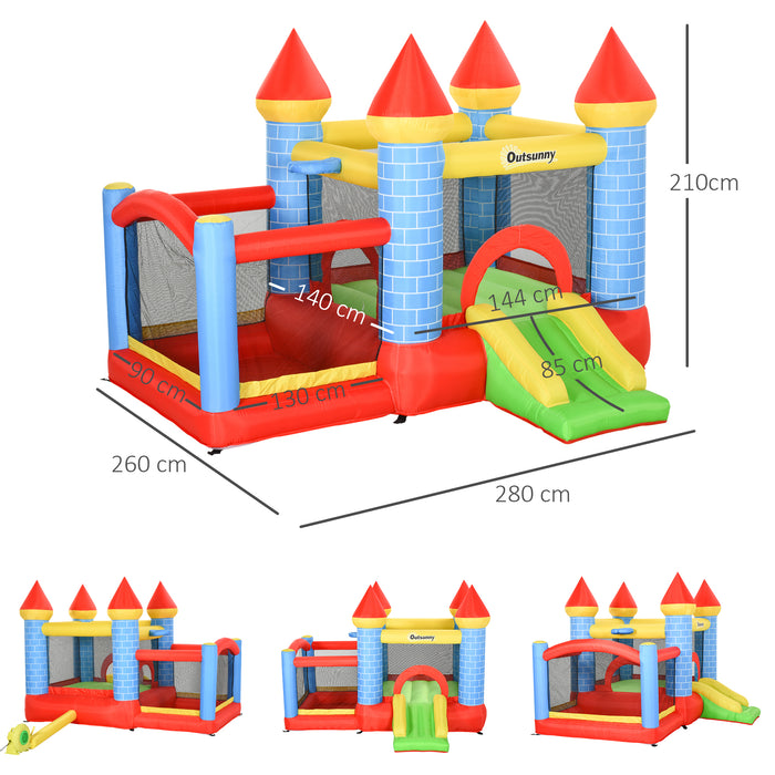 Kids Bounce Castle House Inflatable Trampoline Slide Water Pool Basket 4 in 1 with Inflator for Kids Age 3-10 Castle Design 3 x 2.75 x 2.1m