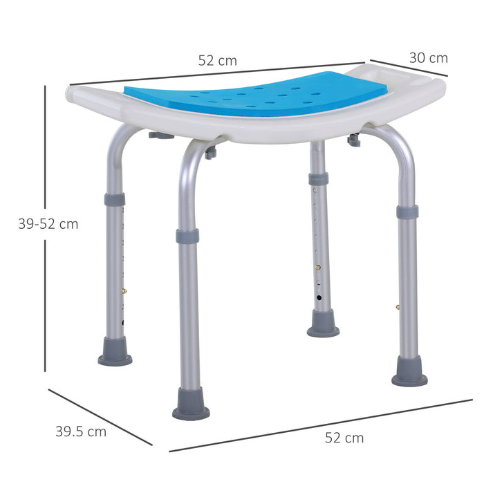 6-Level Height Adjustable Aluminium Bath Room Stool Chair Shower Non-Slip Design w/ Padded Seat Drainiage Holes Foot Pad - Blue