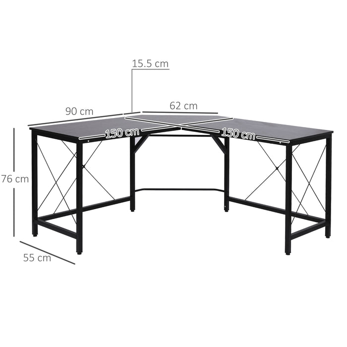 Corner Gaming Desk L-Shape Computer PC Workstation Home Office Three Worktop Writing Table 76x150cm Black