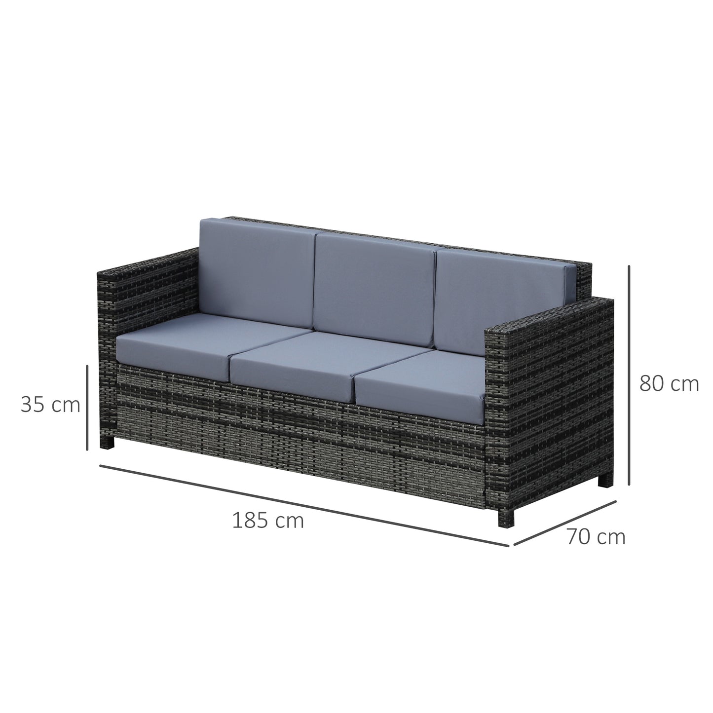 Warehouse Clearance: 3-Seater Weather Resistant Outdoor Garden Rattan Sofa - Mixed Grey (Jersey Only))