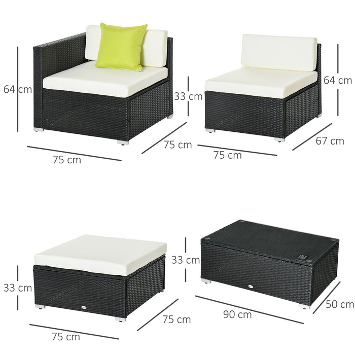 4-Seater Garden Rattan Furniture Outdoor Sectional Rattan Sofa Set Coffee Table Combo Patio Furniture Metal Frame w/ Cushion Pillows Black