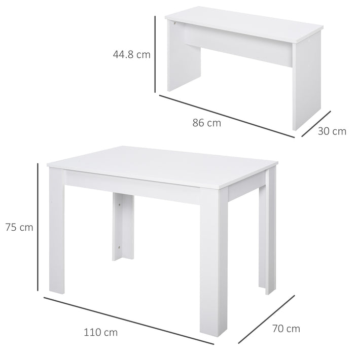 Kitchen Dining Table and 2 Benches Set, Table and Chairs Set for Limited Space, White