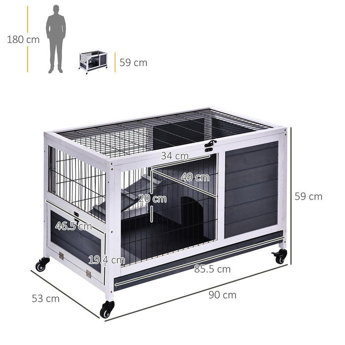 Wooden Rabbit Hutch Portable Indoor Guinea Pigs House Bunny Small Animal Cage Openable Roof Enclosed Run 90 x 53 x 59 cm