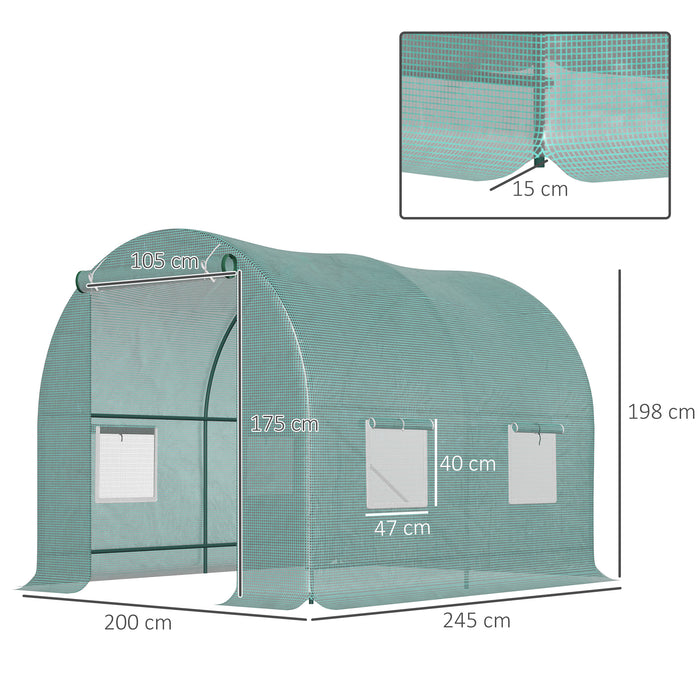 Walk-In Greenhouse Reinforced Polytunnel Greenhouse Garden Plants Grow Waterproof Cover Galvanised Base w/ Slide Door, 2.5 x 2 m