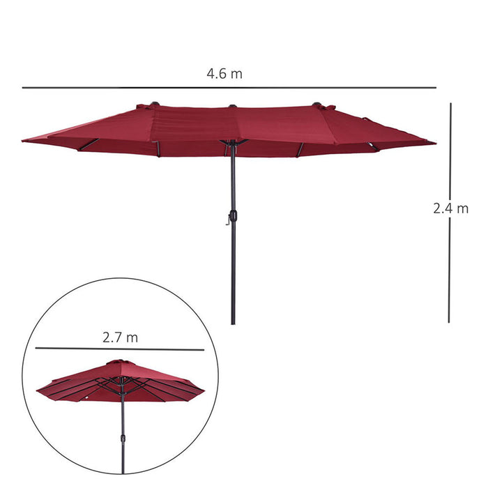 4.6m Double-Sided Patio Parasol Sun Umbrella-Wine Red