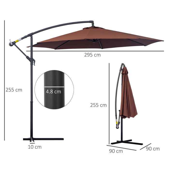 3 m Hanging Umbrella Parasol-Coffee