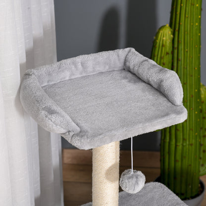 Cat Tree Tower for Indoor Cats 114cm Climbing Activity Centre Kitten with Sisal Scratching Post Perch Hanging Ball Condo Toy Light Grey