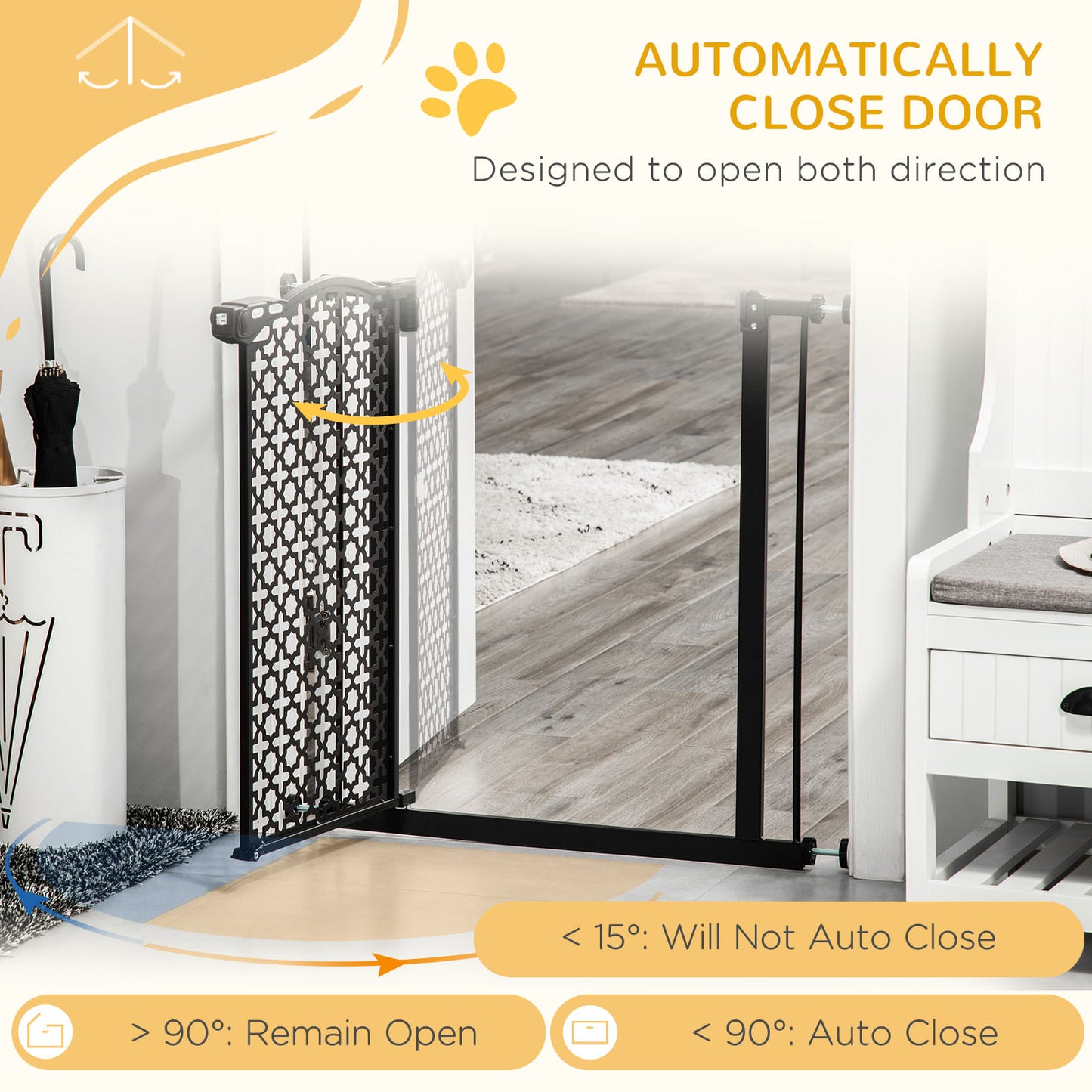 74-80 cm Pressure Fit Safety Gate for Doorways and Staircases, Dog Gate, Pet Barrier for Hallways with Auto Close, Double Locking