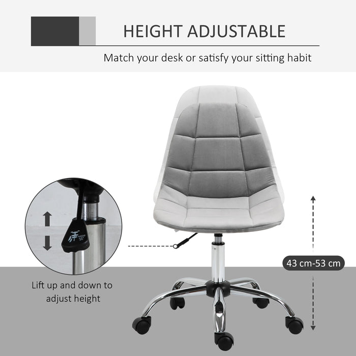 Ergonomic Office Chair with Adjustable  Height and Wheels Velvet Executive Chair Armless for Home Study Bedroom Grey