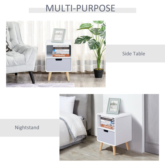 Scandinavian Style Bedside Table, 40Lx38Wx58H cm-White/Grey/Natural Wood Colour