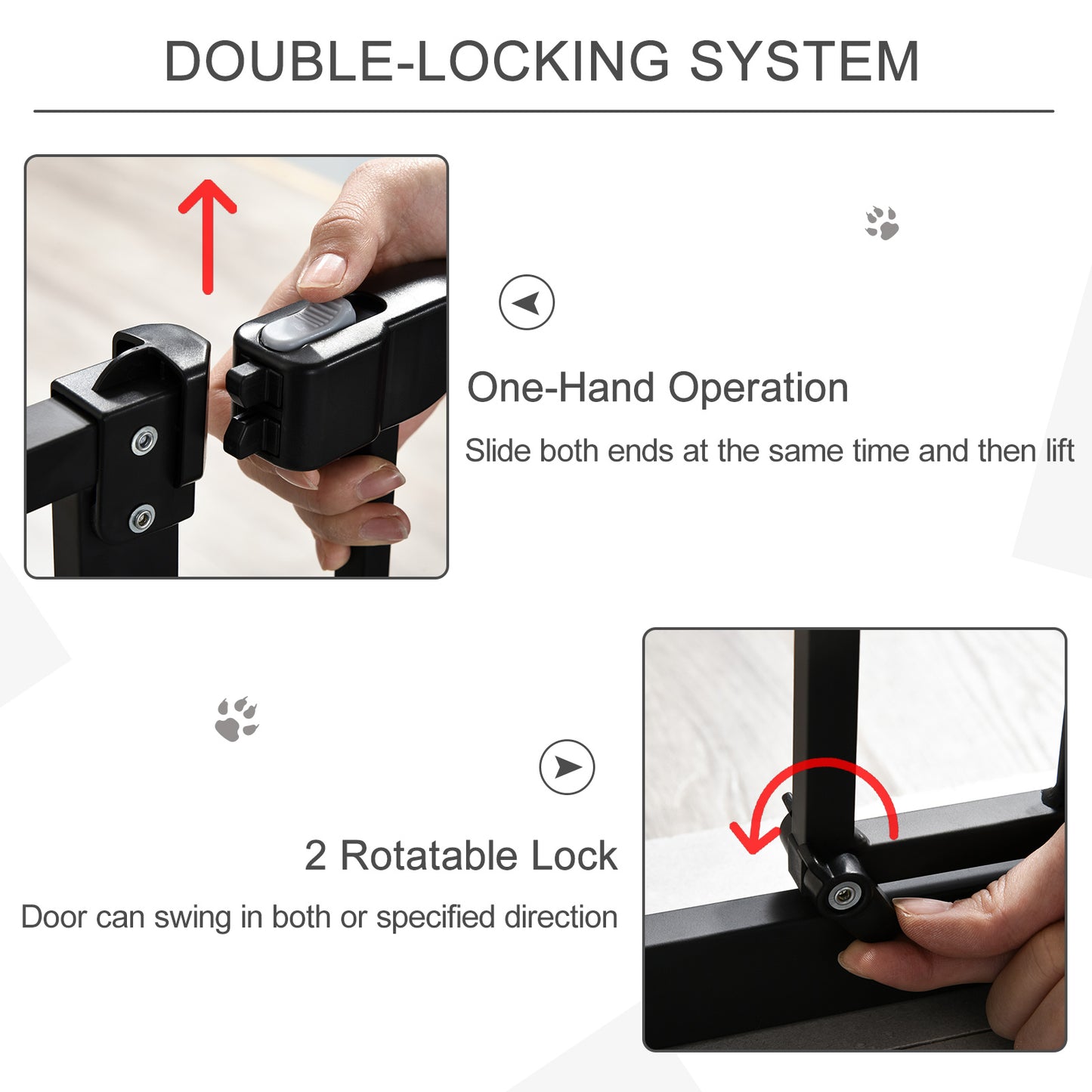 Dog Gate Pressure Fit Pet Tall Stairs Gate Safety Barrier Auto Close, 94cm Extra Tall, 74-80cm Wide, with Double Locking, Black