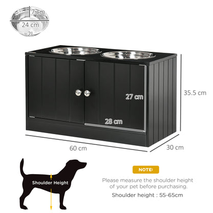 Raised Dog Bowls for Large Dogs Pet Feeding Station w/ Stand, Storage, Two Stainless Steel Bowls - Black