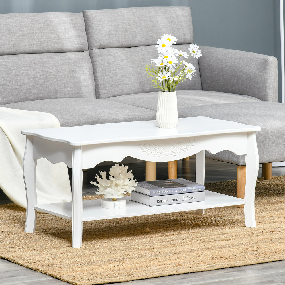 Coffee Tea Table End Table Modern Living Room Wooden Furniture 2 Layer Design w/Storage Shelf 94L x 44W x 42H (cm)