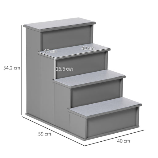 4 Step Wooden Dog Steps Pet Stairs for Dogs, Cat Ladder for Bed Couch with Non-Slip Carpet 40 x 59 x 54.2 cm, Grey