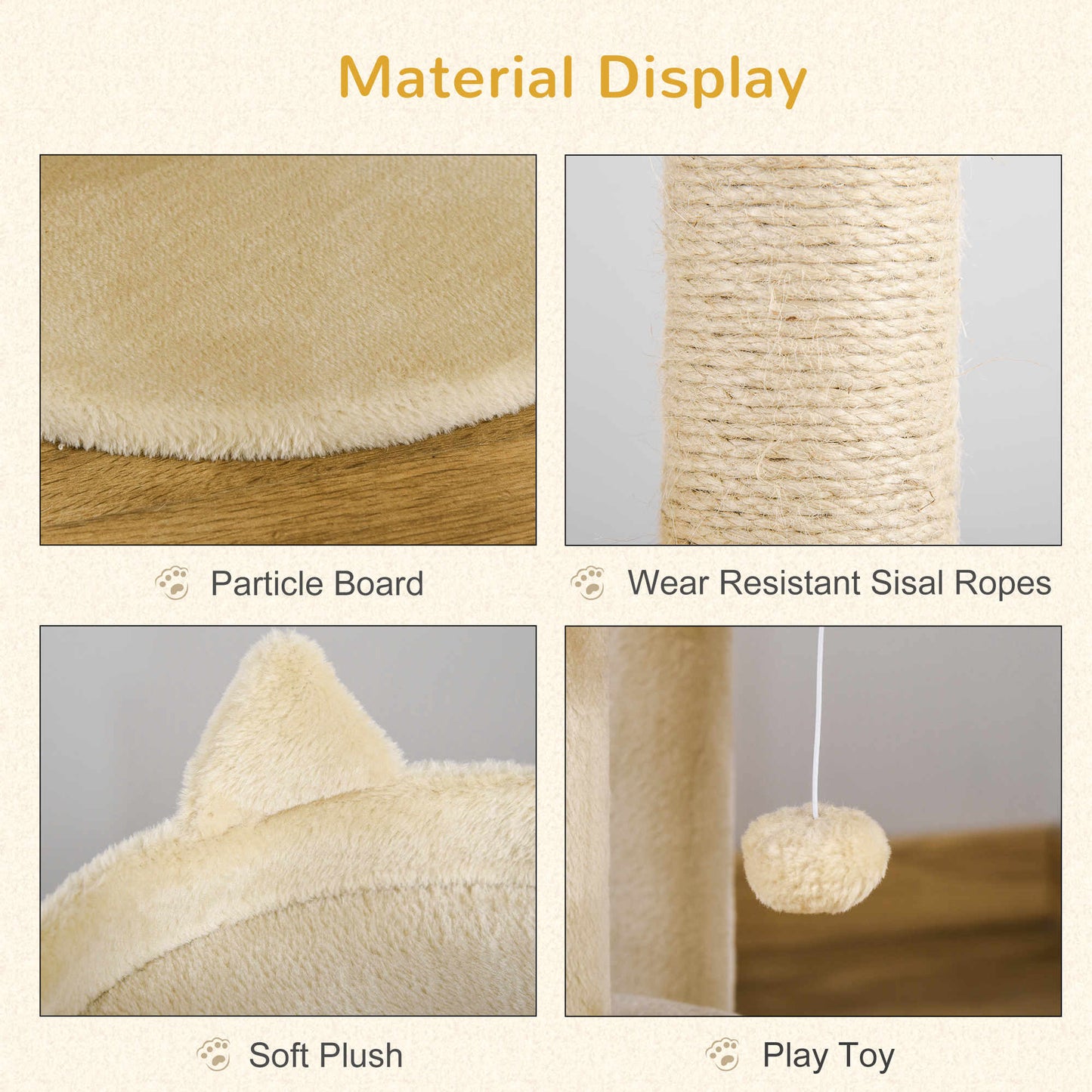 104 cm Cat Tree, Cat Condo Tree Tower, Cat Activity Centre with Scratching Posts, Plush Perch, Hanging Ball - Beige