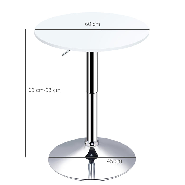 Bar Table 60cm Adjustable Height Round Bistro Table w/ Swivel Top Metal Frame Counter Surface Stylish Kitchen Conservatory White