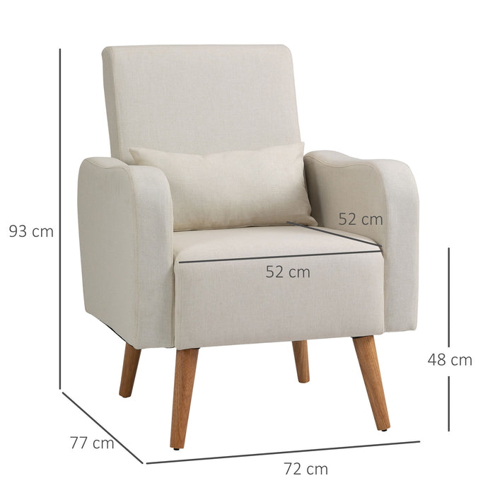 Accent Chair, Linen-Touch Armchair, Upholstered Leisure Lounge Sofa, Club Chair with Wooden Frame, Cream