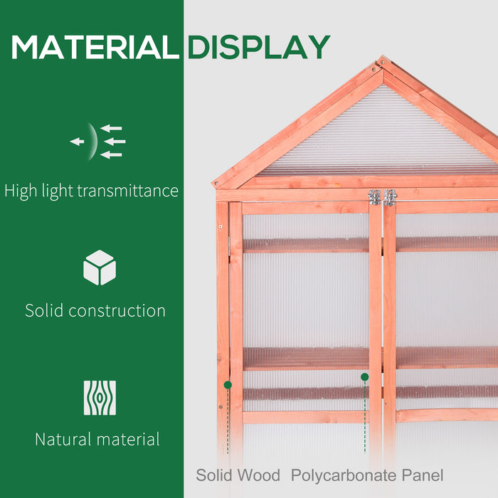 3-Tier Wooden Cold Frame Greenhouse Garden Polycarbonate Grow House w/ Adjustable Shelves, Double Doors, 80 x 47 x 138 cm, Orange