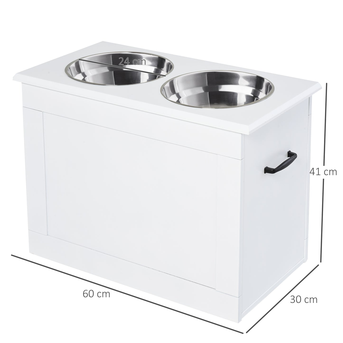 Raised Dog Bowls Pet Feeding Storage Station with 2 Stainless Steel Bowls Base for Large Dogs and Other Large Pets, White