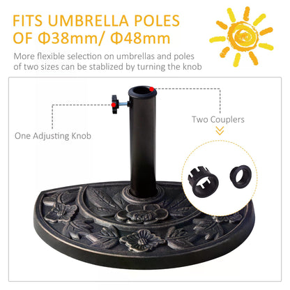 Outsunny 9kg Resin Half Round Parasol Base Umbrella Stand Garden Outdoor Accessories - Adjustable Coupler Suitable Umbrella Rod