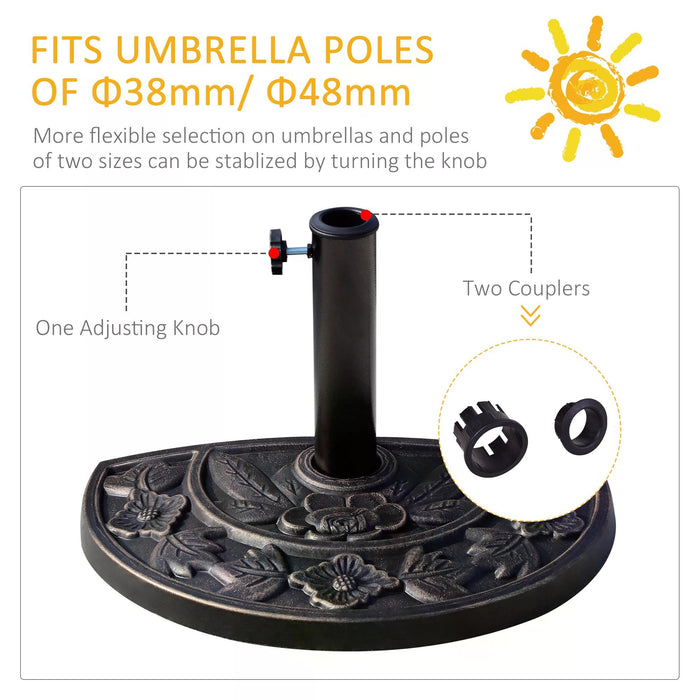 Outsunny 9kg Resin Half Round Parasol Base Umbrella Stand Garden Outdoor Accessories - Adjustable Coupler Suitable Umbrella Rod: √¢¬â¬à√É¬≠√Ç¬¨√¢¬à¬Ç3.8cm, √¢¬â¬à√É¬≠√Ç¬¨√¢¬à¬Ç4.8cm