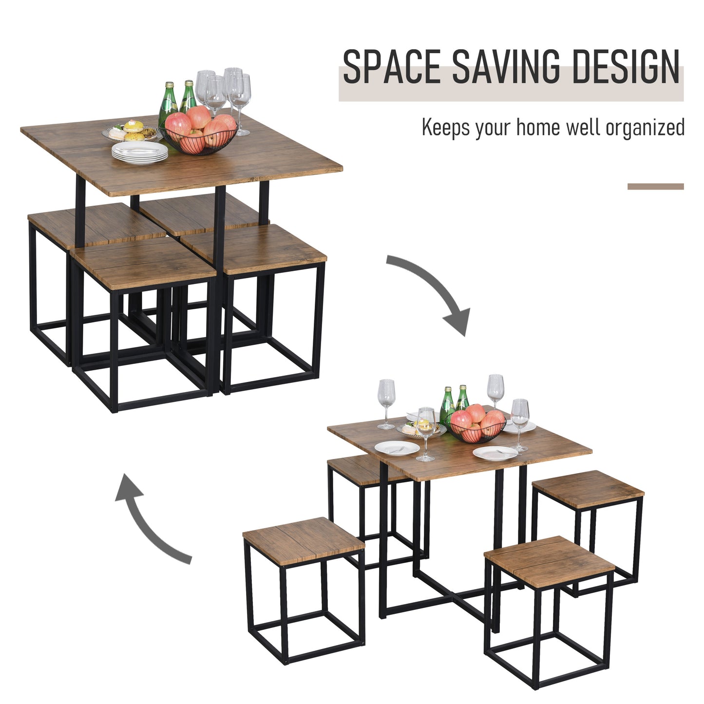 5 Piece Dining Table and Chairs Set 4, Industrial Space Saving Table and Chairs with Metal Frame,