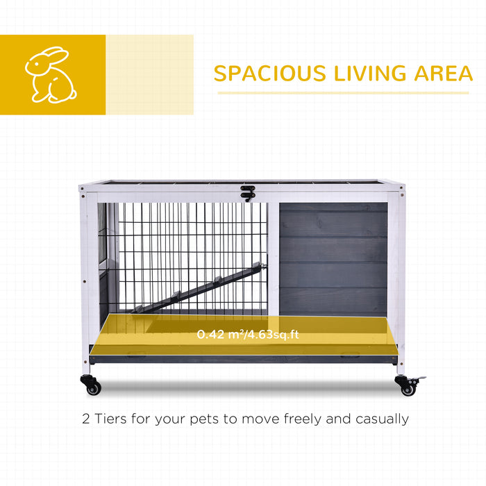 Wooden Rabbit Hutch Portable Indoor Guinea Pigs House Bunny Small Animal Cage Openable Roof Enclosed Run 90 x 53 x 59 cm