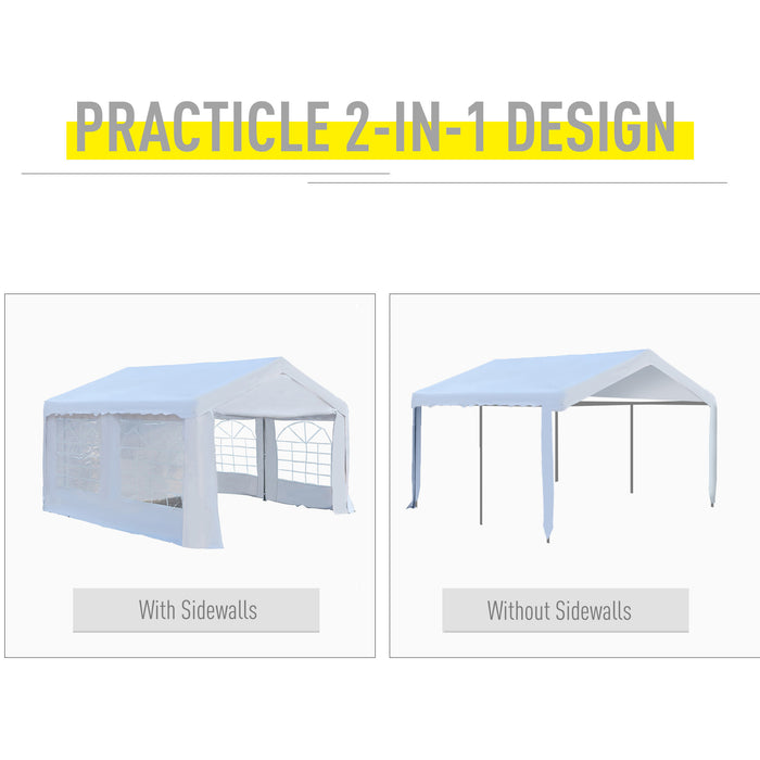 4m x 4 m Party Tents Portable Carport Shelter with Removable Sidewalls & Double Doors, Heavy Duty Party Tent Car Canopy