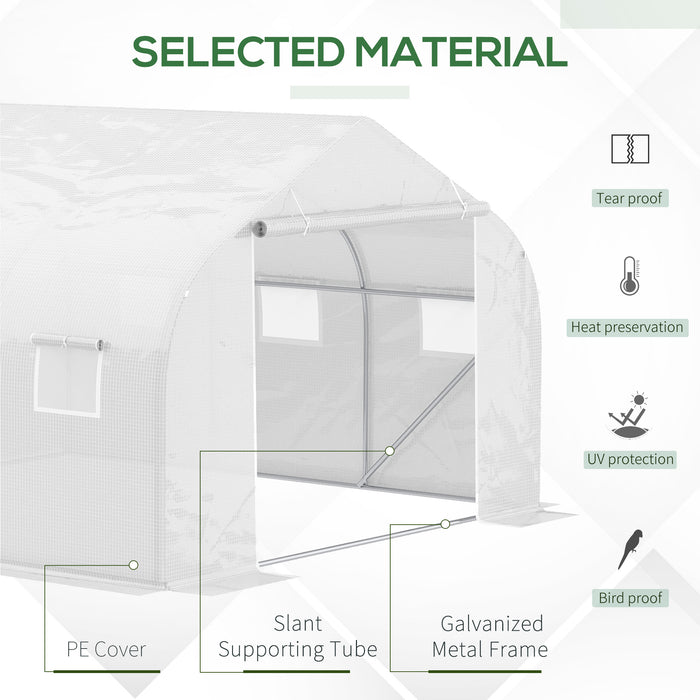 4.5 x 3 x 2m Walk-In Greenhouse Polytunnel Greenhouse Garden Hot House with Steel Frame, Roll Up Door and Windows, White