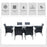 6-Seater Rattan Dining Set Garden Furniture Patio Rectangular Table Cube Chairs Outdoor Fire Retardant Sponge Black