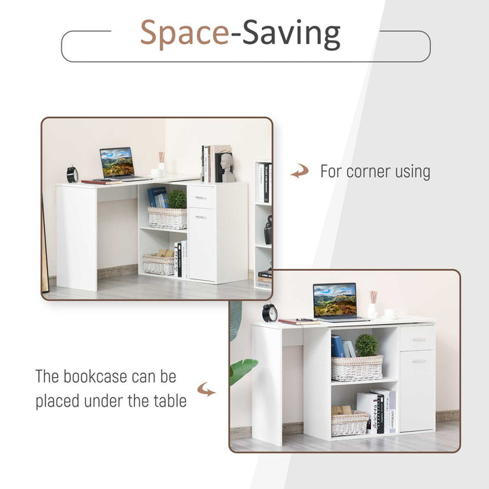 L-Shaped corner computer desk Table Study Table PC Workstation with Storage Shelf Drawer Home Office white