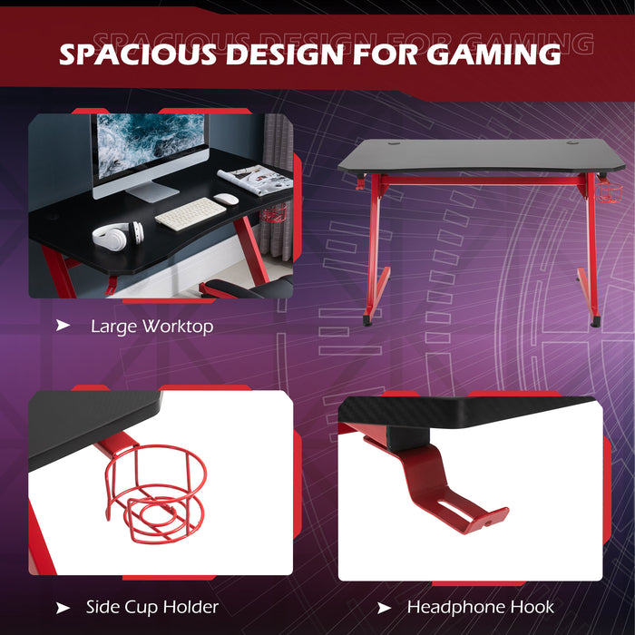 Gaming Desk Steel Frame w/ Cup Headphone Holder Adjustable Feet Cable Organiser Home Office Computer Table Red