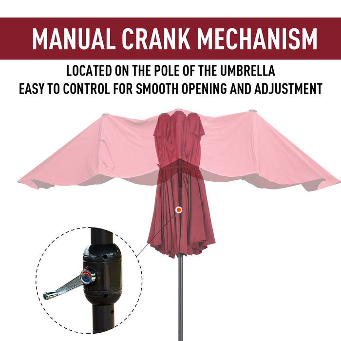 4.6m Double-Sided Patio Parasol Sun Umbrella-Wine Red