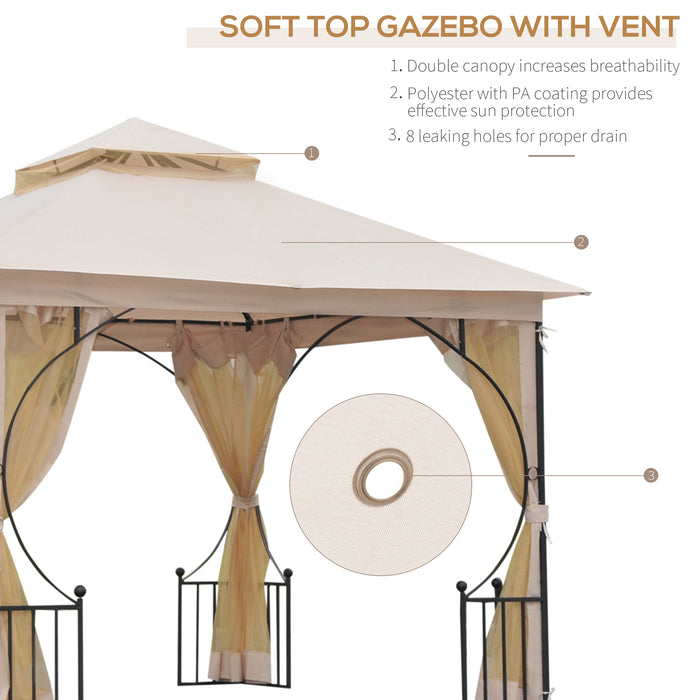 3 x 3(m) Garden Gazebo Patio Party Tent Shelter Outdoor Canopy Double Tier Sun Shade Metal Frame Netting Beige