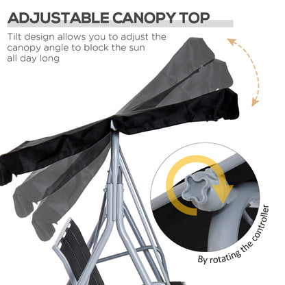 3 Seater Patio Swing Chair Garden Hammock Bench Rock Shelter Shade Metal Black